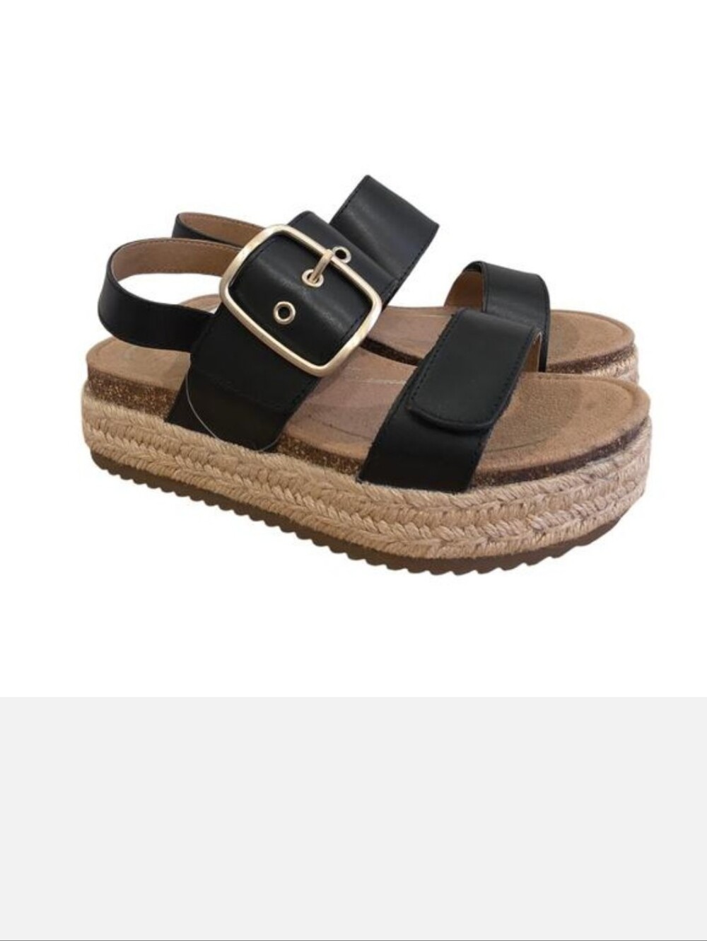Aetrex Vania Black Leather Arch Support Espadrille Platform Wedge Sandal Size 7